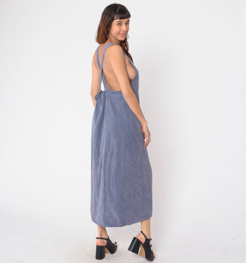 Muted Purple Jumper Dress 90s Criss Cross Ankle Length Pinafore Shift 1990s Grunge Backless Dress Vintage Low Armhole Sleeveless Maxi Large image 4