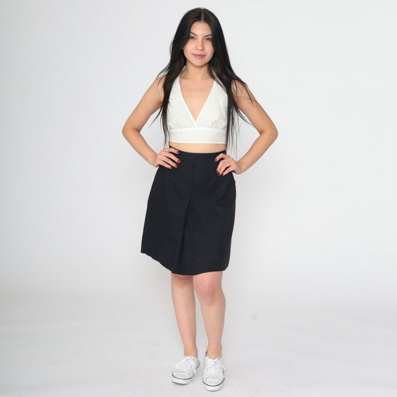 Black Pleated Skirt 60s Mini Skirt High Waisted Plain Simple A-Line Classic Chic Preppy Retro Secretary Vintage 1960s Extra Small xs