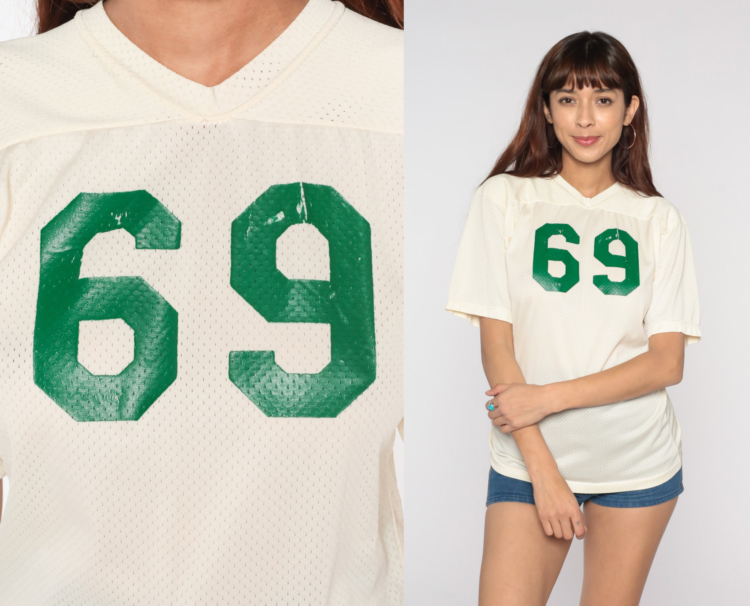 80s Football Shirt 69 Numbered Shirt Cream Mesh Sports 80s Football Shirt 69 Numbered Shirt Cream Mesh Sports