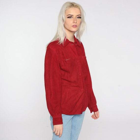 Red Suede Jacket LEATHER Jacket 80s Suede Shirt J… - image 7