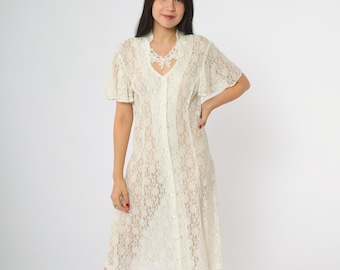 90s Lace Dress Dawn Joy Fashions White Cream Nylon Rayon Vintage Grunge Alternative Whimsigoth Gothic Romantic Dreamy Ethereal Goth Medium M