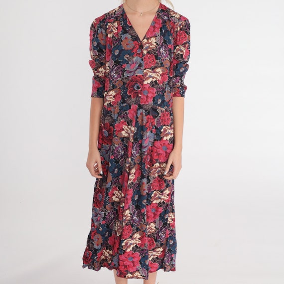 Floral Day Dress 80s Button up Midi Dress Puff Sl… - image 7