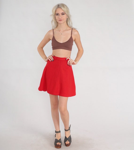 Red Wool Skirt 60s Mini Skirt High Waisted Preppy A-Line Skirt Retro Sixties Schoolgirl Mod Lolita Sixties Basic Vintage 1960s 2xs xxs