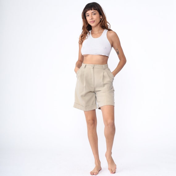 Beige Trouser Shorts Y2k Cuffed High Waisted Mom Shorts Retro Shorts Neutral Shorts Plain Basic Summer Vintage 00s Small 28
