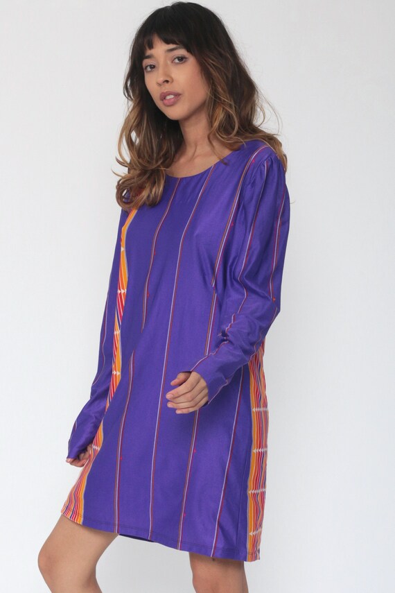 Purple Striped Dress RAINBOW Arrow Puff Sleeve Sh… - image 3