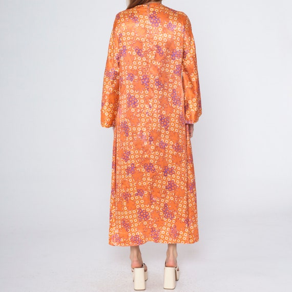 70s Maxi Bell Sleeve Dress Orange Psychedelic Lea… - image 7