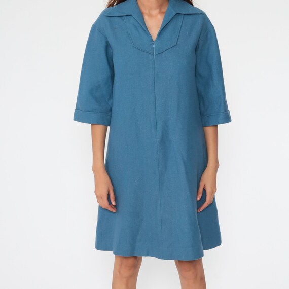 Blue Wool Dress 60s Mod Mini Dress 70s Twiggy Shi… - image 7