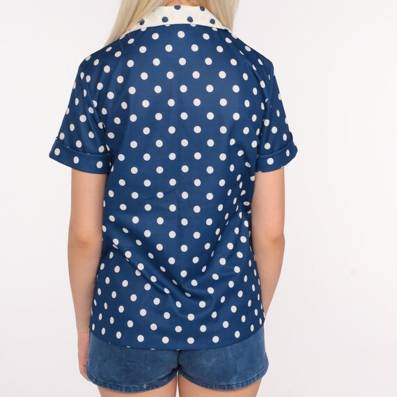 Polka Dot Shirt 70s Top Button Up Shirt Blue Blou… - image 6