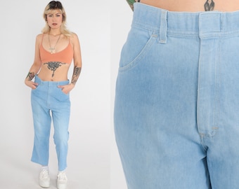 Calça jeans masculina cortada larga, 33 a 70 anos, cintura alta, boho, cintura alta, anos 70, vintage, azul, médio