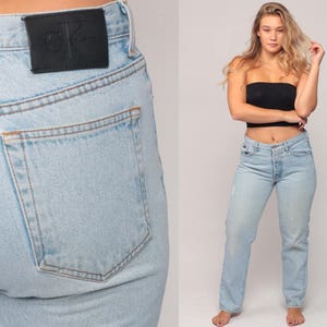 Calvin Klein Jeans Mom Jeans High Waisted Jeans CK 80s Denim Pants Tapered Slim DISTRESSED Blue 90s Vintage Hipster Medium Large 10 12