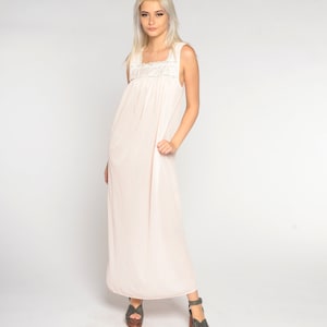 Light Pink Nightgown 90s Lingerie Maxi Dress Lace Bib Slip Sleeveless Boho Romantic Girly Retro Long Nightie Vintage 1990s Nylon Small S