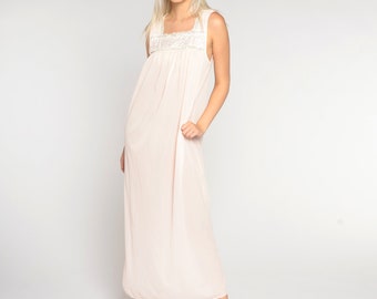 Light Pink Nightgown 90s Lingerie Maxi Dress Lace Bib Slip Sleeveless Boho Romantic Girly Retro Long Nightie Vintage 1990s Nylon Small S