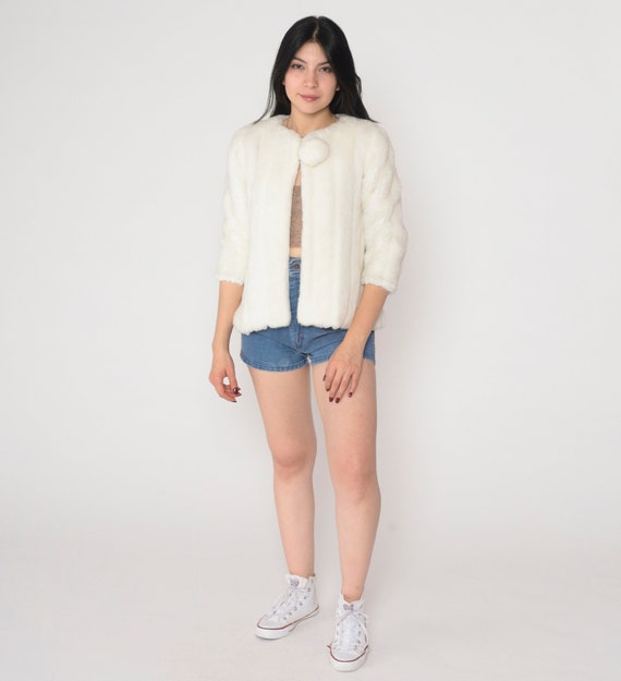 White Faux Fur Jacket 90s Open Front Coat Boho Po… - image 3