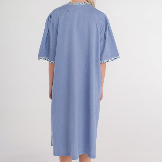 80s Lounge Dress Blue Pajama Dress Floral Embroid… - image 6