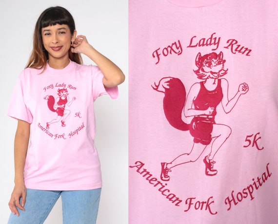 80s Running Shirt Foxy Lady Run Tee American Fork… - image 1