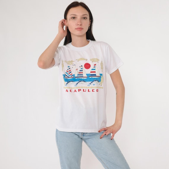 90s Acapulco Shirt Dolphin Mexico Tshirt Vintage Fishing Nautical Knot Retro T Shirt 1990s Graphic Print White Medium