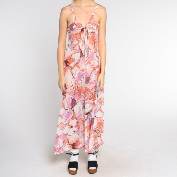 Floral Sundress 70s Maxi Dress Tie Front Sleevele… - image 8