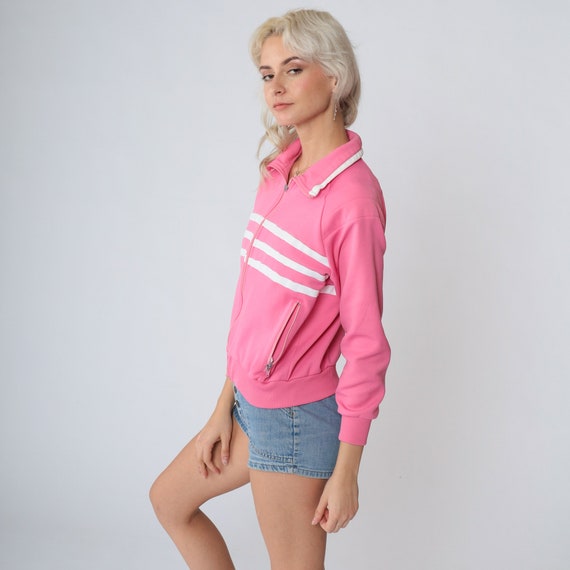 Hot Pink Track Jacket 80s Striped Zip Up Sweatshi… - image 4