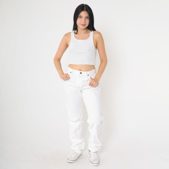 90s White Wrangler Jeans Relaxed Straight Leg Jeans High Waist Jeans Painter Denim Pants 1990s Boyfriend Vintage Small 28 x 34
