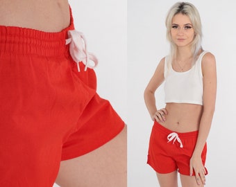 80s Jogging Shorts Red Dolphin Style Shorts Retro Gym Hotpants Short Shorts Drawstring Waist Workout Eighties Athletic Vintage 1980s Small S