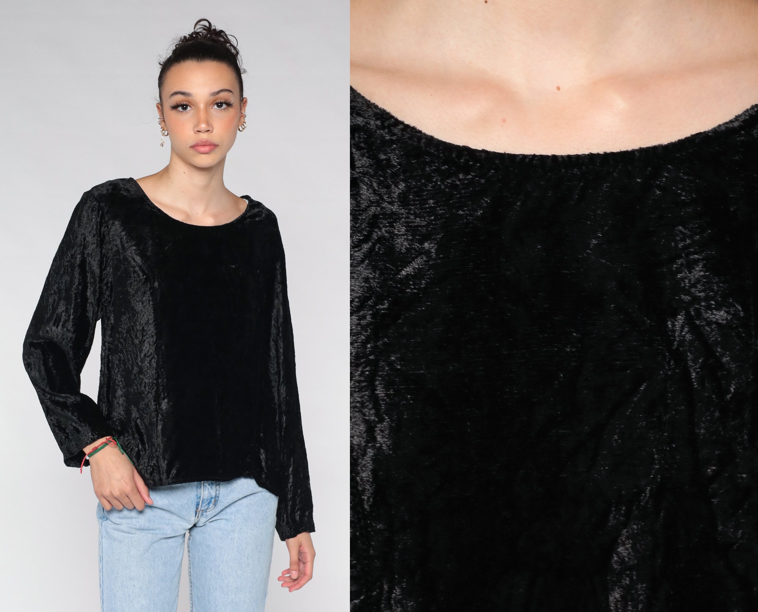 Velvet Top Black Blouse Women Top Plus Size Clothing -   Black velvet  shirt, Fashion trend black, Black blouse women