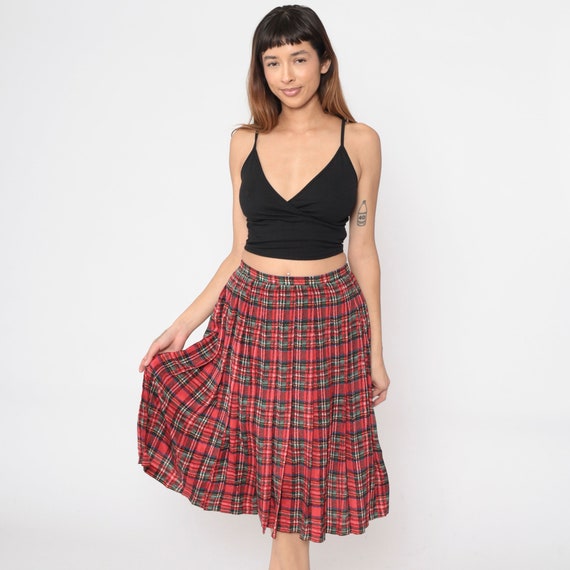 Plaid Silk Skirt 80s Pleated Midi Skirt Red Green Tartan High Waist Skirt School Girl Skirt Vintage 1980s Secretary Skirt Retro Small S Etsy