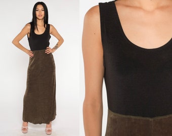 Vintage 90s Y2K Grunge ‘Studio Ease’ Brown Beige Check Sleeveless Maxi Dress 10