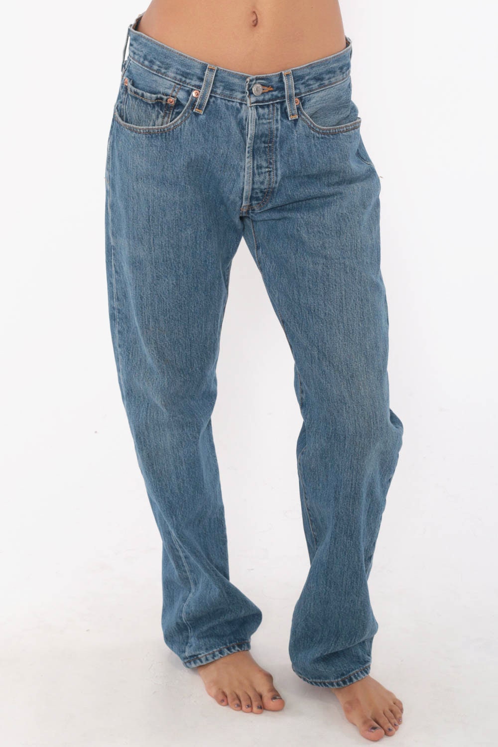 Levis 501 Jeans 30 -- Mom Jeans Denim Jeans 90s Denim Jeans Levi Strauss Dark Blue BUTTON FLY