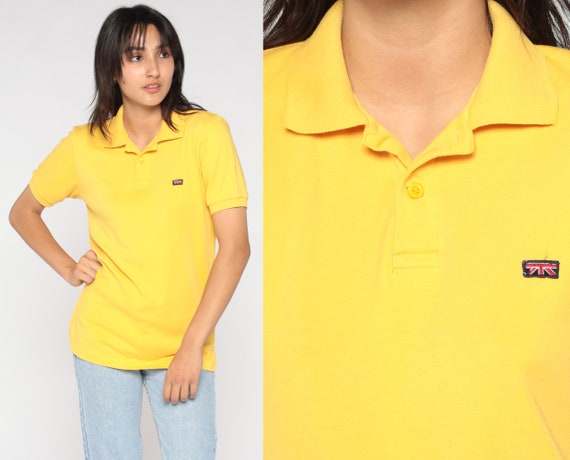 Brittania Polo Shirt 80s Bright Yellow Collared S… - image 1