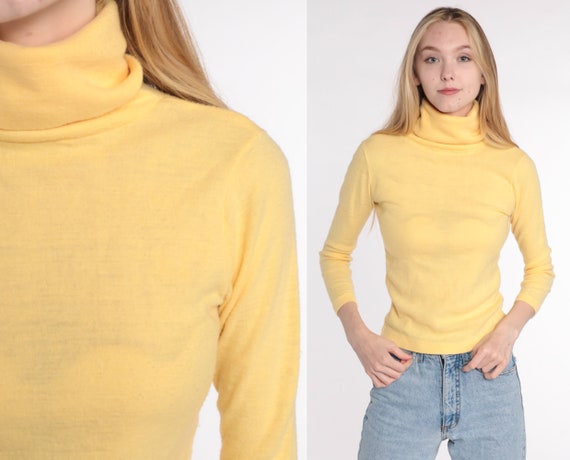 Turtleneck Shirt Yellow Shirt 80s Top 