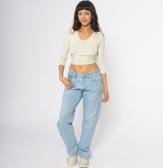 Levi's 505 Jeans Y2K Light Wash Blue Denim Straight Leg Button Fly High Waist Vintage Classic Fit Regular Men's Pants Waist 33 Inseam 34