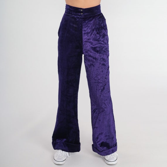 Purple Velvet Pants 70s Bellbottoms Flared Leg Tr… - image 6