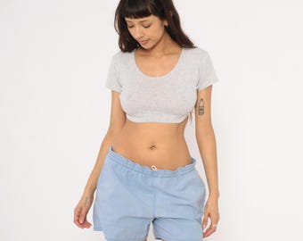 Short de bain Izod Lacoste des années 80, short à cordon de serrage bleu clair, petit S pour homme vintage en coton Crocodile, poudre de ciel, plage de sport, vacances d'été, bleu clair