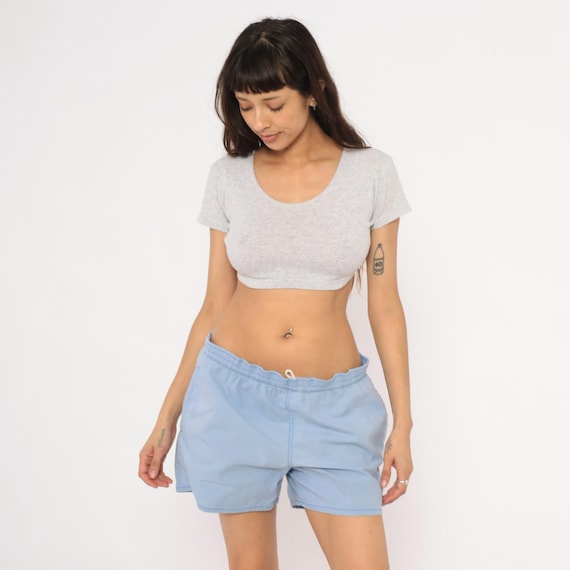 80s Izod Lacoste Swim Trunks Light Blue Drawstring Shorts Cotton Crocodile Sky Powder Athletic Beach Summer Vacation Vintage Men's Small S