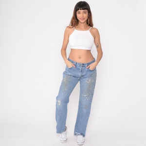 Levis 501 Jeans 34 x 32 -- Distressed Straight Leg Button Fly 90s Paint Splatter Jeans Denim Mid Rise Levi 1990s Relaxed Vintage Medium