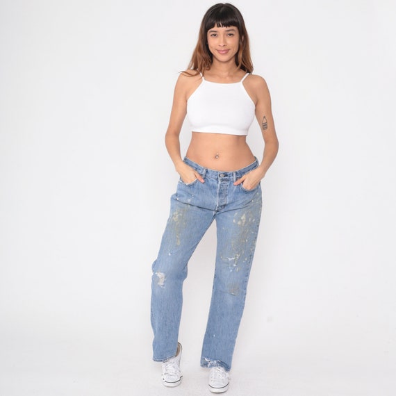 Levis 501 Jeans 34 x 32 -- Distressed Straight Leg Button Fly 90s Paint Splatter Jeans Denim Mid Rise Levi 1990s Relaxed Vintage Medium
