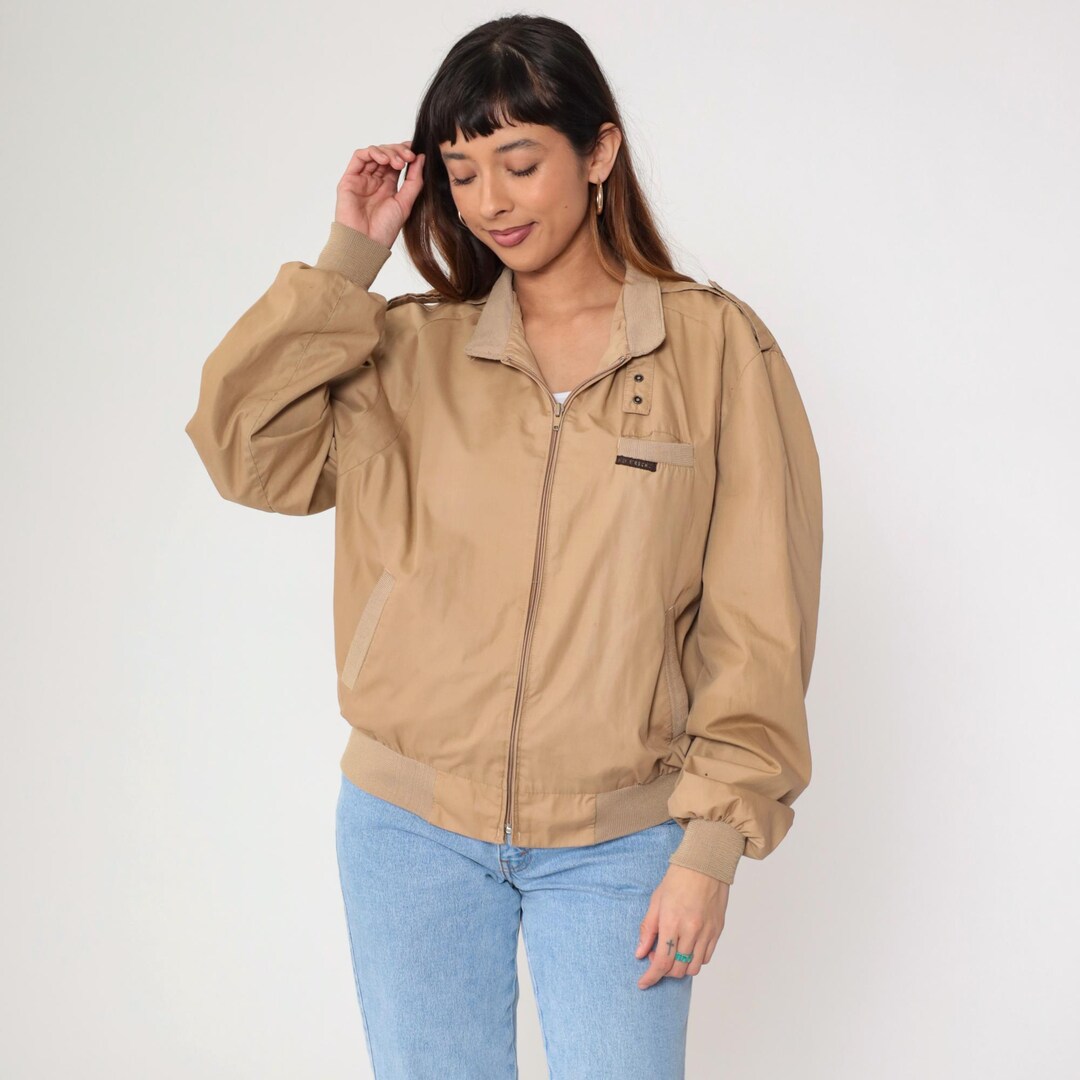 Vintage Tan Members Only Jacket 80s Zip up Windbreaker Bomber Cafe