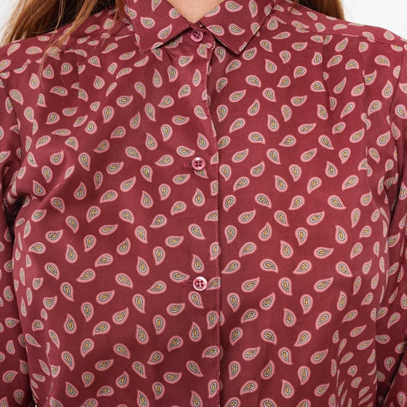 Burgundy Paisley Blouse 80s Button Up Shirt Colla… - image 6