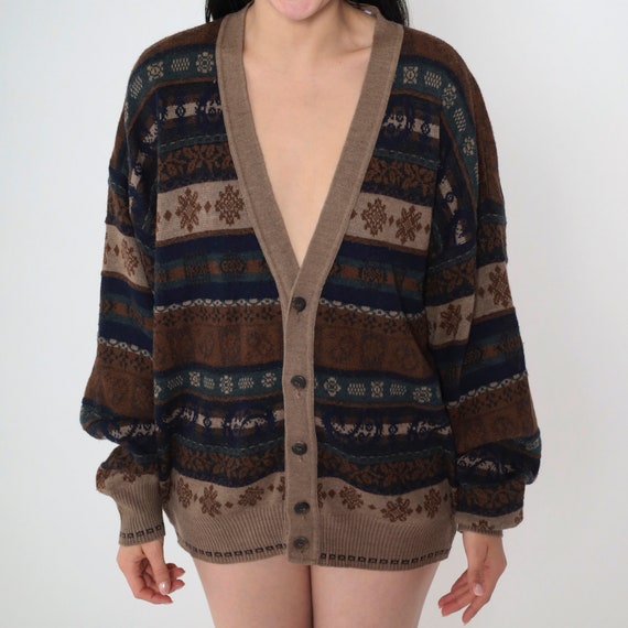 80s Geometric Cardigan Sweater Italian Deep V Nec… - image 7