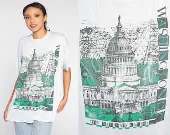 Vintage Washington DC Shirt -- 90s Capitol Building T Shirt Graphic Tee Travel Tee Distressed Paint Splatter Retro TShirt Extra Large xl