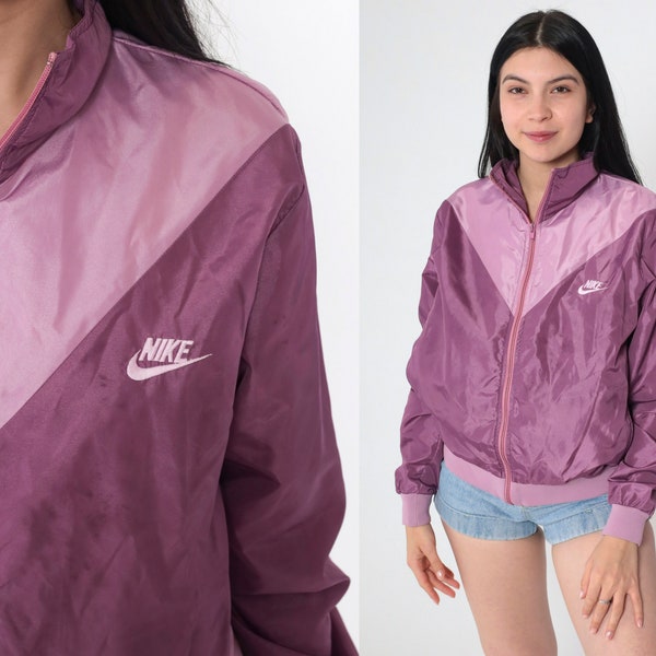 Purple Nike Windbreaker Jacket 90s Tonal Color Block Chevron Nylon Shell Zip Jacket Warmup Vintage 1990s Retro Sports Women's Small