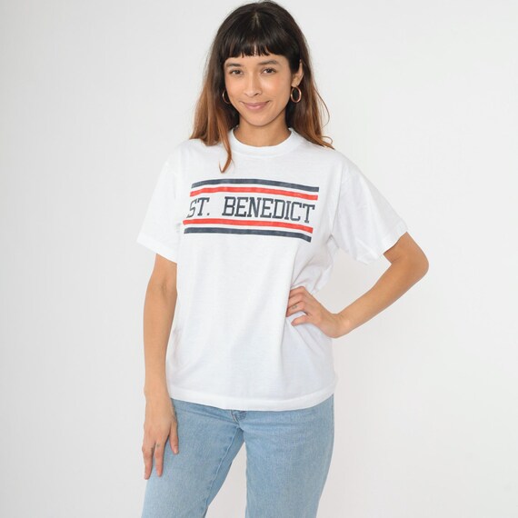Vintage St. Benedict College T-Shirt Screen Stars Best Saint Joseph, Minnesota Single Stitch Retro White Cotton 1990s Medium Large
