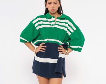 Polo de rugby a rayas verdes Ralph Lauren, colorblock, azul marino, blanco, cuello, estilo preppy, universitario, deportivo, talla grande, extragrande XXL