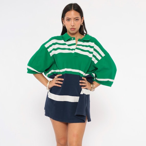 Green Striped Polo Rugby Ralph Lauren Colorblock Navy White Collared Preppy Collegiate Sporty Tee Shirt Plus Size Extra Extra Large XXL