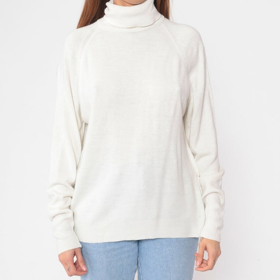 White Turtleneck Sweater 80s Knit Pullover Sweate… - image 8