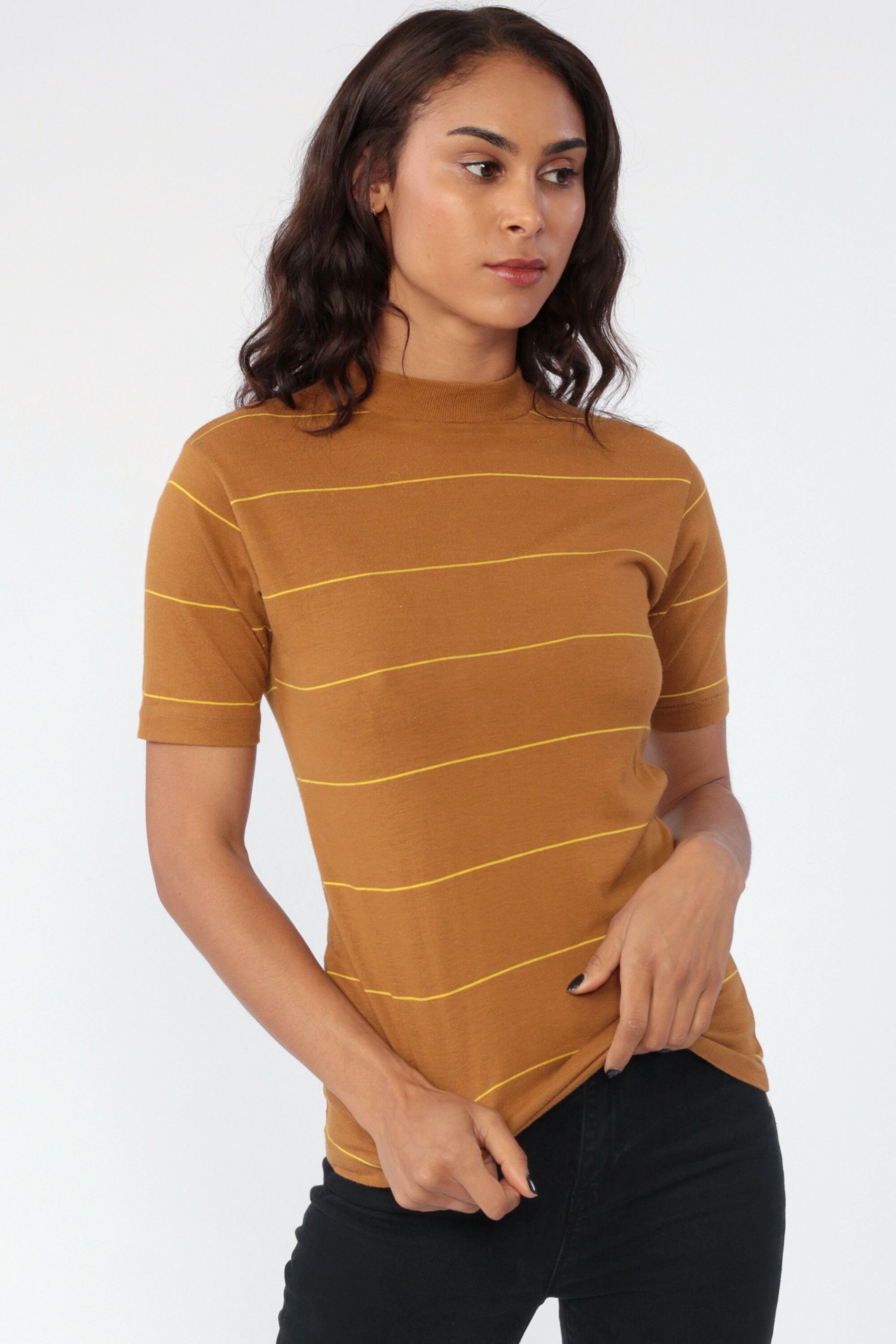 Download 80s STRIPED Shirt Brown 80s T Shirt Stranger Things Mock ...