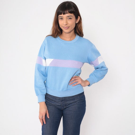 Baby Blue Striped Sweatshirt -- 80s Pastel Sweate… - image 2