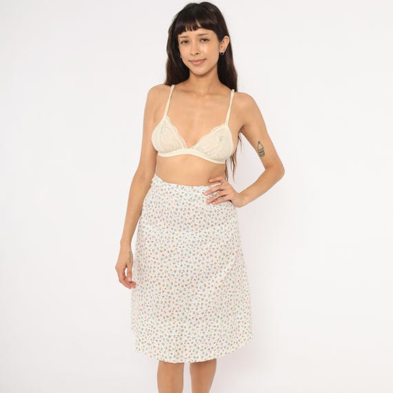 1970s Ditsy Floral Skirt White Cotton Calico Prairie Blue Red Yellow Green Flower Cottagecore Prairie Hippie Flower Power Vintage Small S