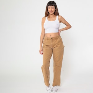 Tan Carhartt Pants Y2k Distressed Straight Leg Workwear Work Pants High Waisted Rise Carpenter Cargo Vintage 00s Men&#39;s 32 x 32