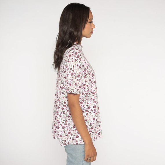 Floral T Shirt 90s Floral Tee White Purple Graphi… - image 5